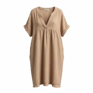 Zenana Women’s Casual Loose Short Sleeve V Neck 100% Cotton Gauze Dress